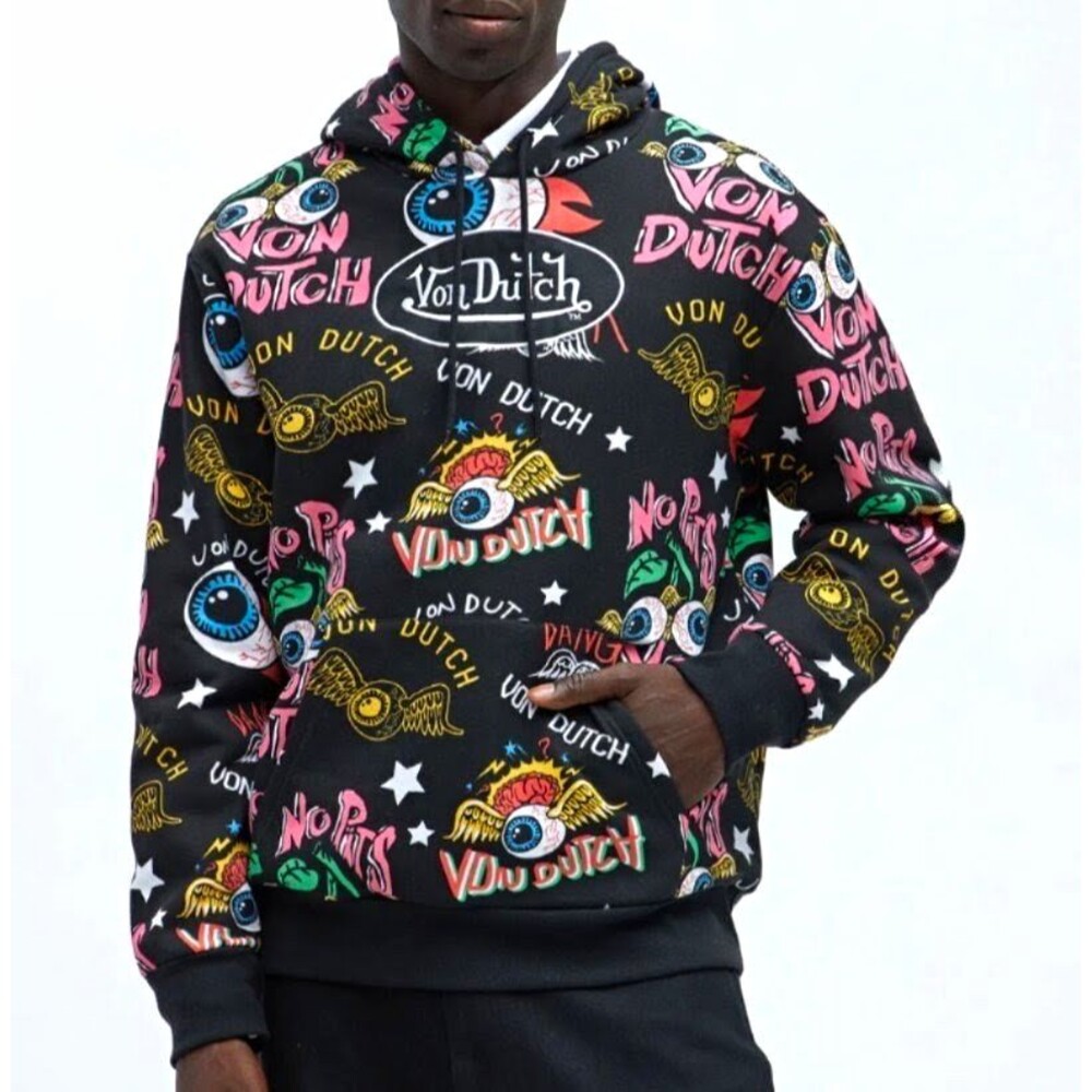 Von Dutch All-Over Graphic Print Pullover Hoodie Men's suze XL NEW!